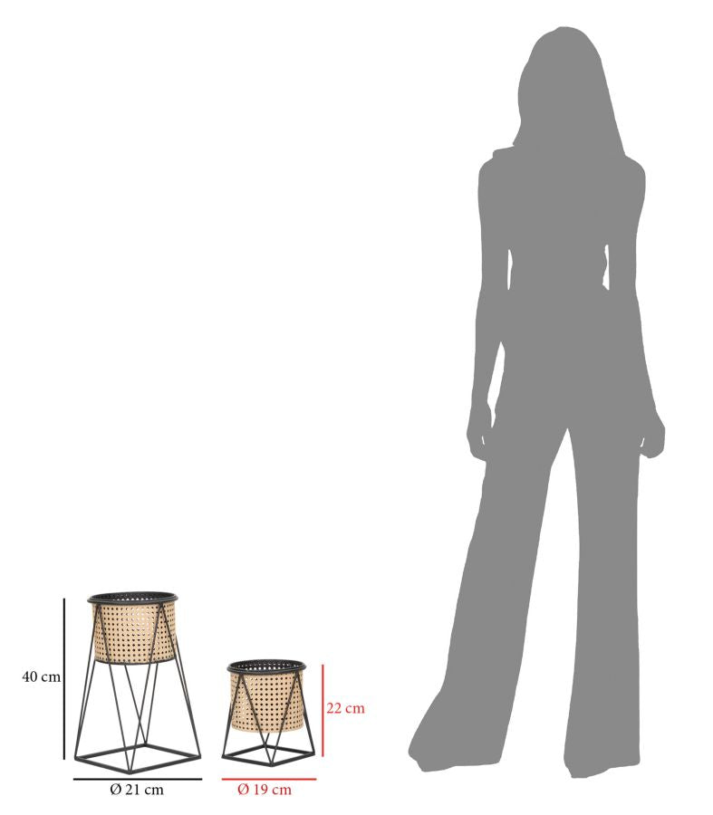 Set 2 Portavasi Ø21x40-19x22 cm in Metallo Nero e Crema