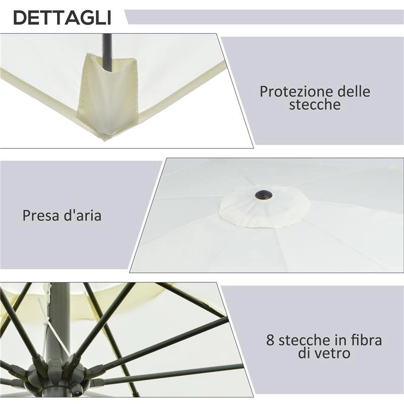 OMBRELLONE DA GIARDINO ROTONDO CON MANOVELLA E INCLINABILE A 3 LIVELLI Ø 265X240 CM CREMA