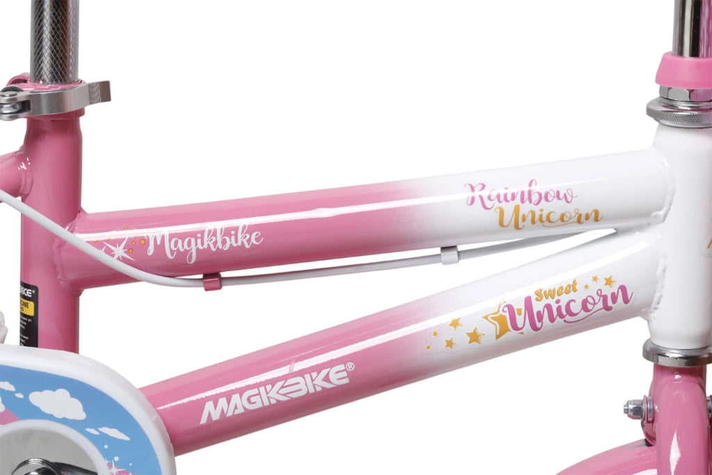 Bicicletta per Bambine Unicorn 12 Pollici con Stabilizzatori Bauletto e Cestino Rosa Rosa