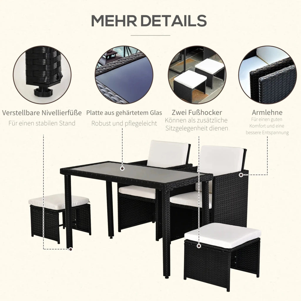 Set da pranzo in polyrattan, 11 pezzi, set da giardino con cuscini, nero, resistente alle intemperie ed elegante per giardino e patio.