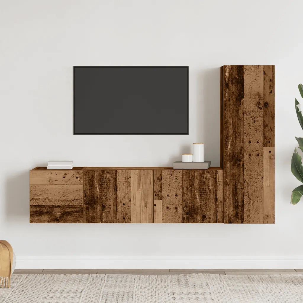 Mobili TV a Parete 3 pz Legno Antico in Legno Multistrato 3328957