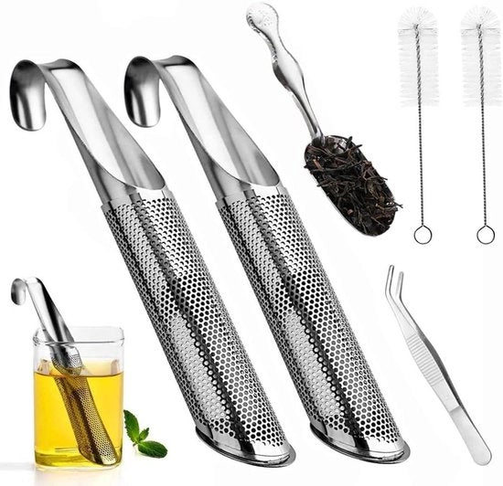 Set di 2 Strainieri a Maglia Finissima in Acciaio Inossidabile con Maniglia a Gancio - Ideale per Tè in Polvere, Tè di Rosa, Caffè, Spezie e Altro