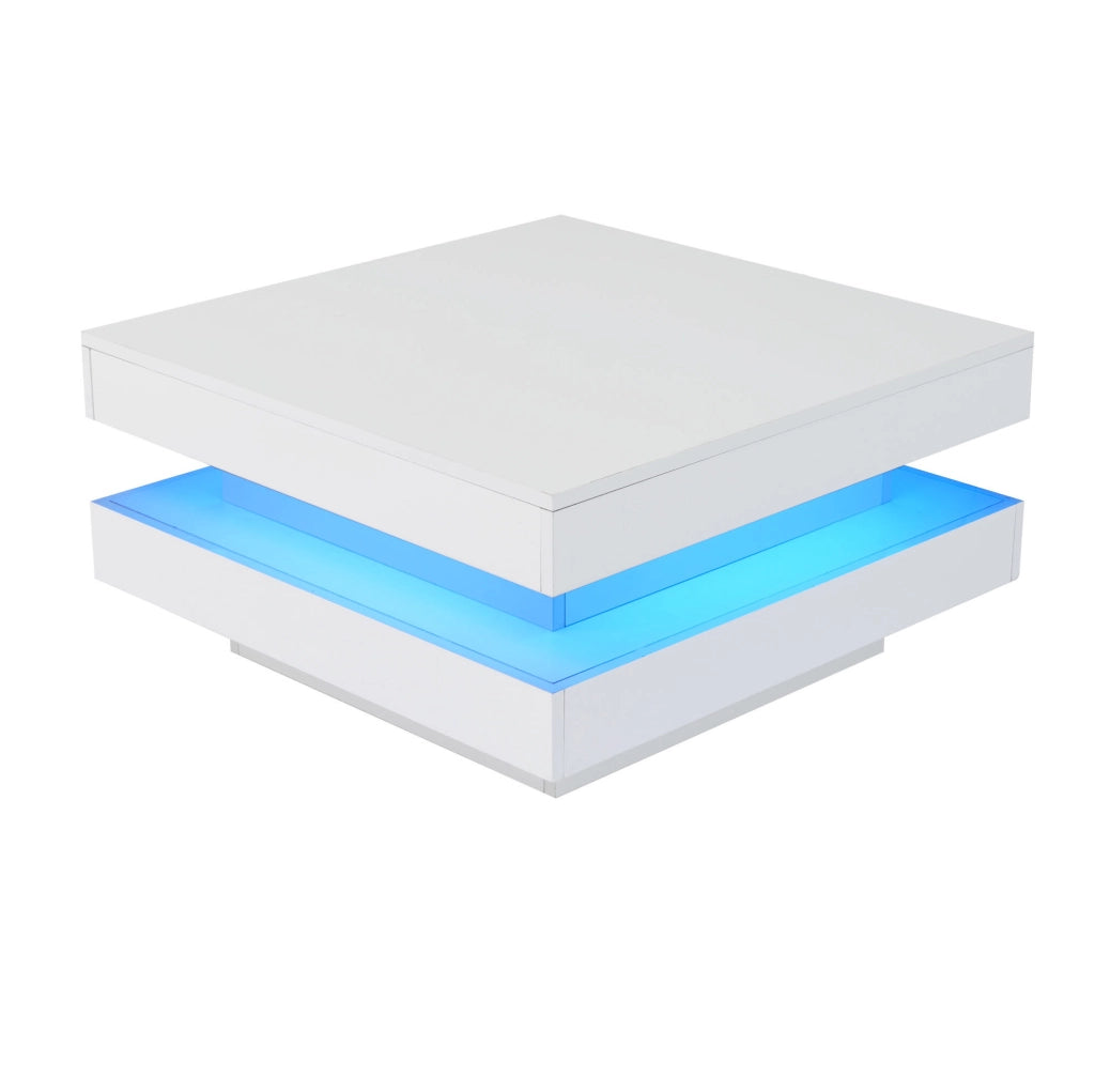 Tavolino da caffè quadrato bianco con illuminazione LED Bluetooth e design moderno