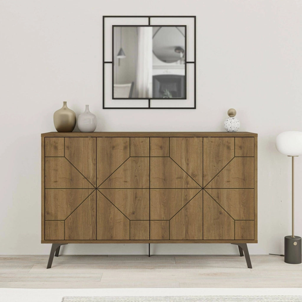 Credenza Brunale, Buffet da soggiorno, Madia da salotto, Dispensa da cucina, 123x35h77 cm, Rovere