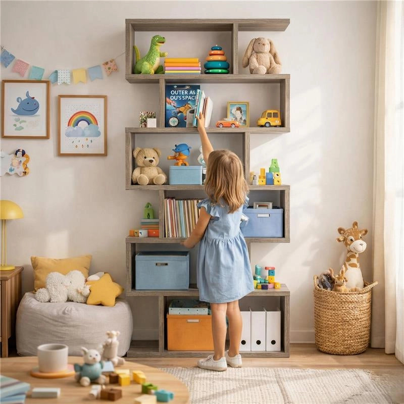 LIBRERIA ALANA CON 6 RIPIANI SFALSATI IN DESIGN MODERNO NATURALE 80 X 23,5 X H190,5 CM