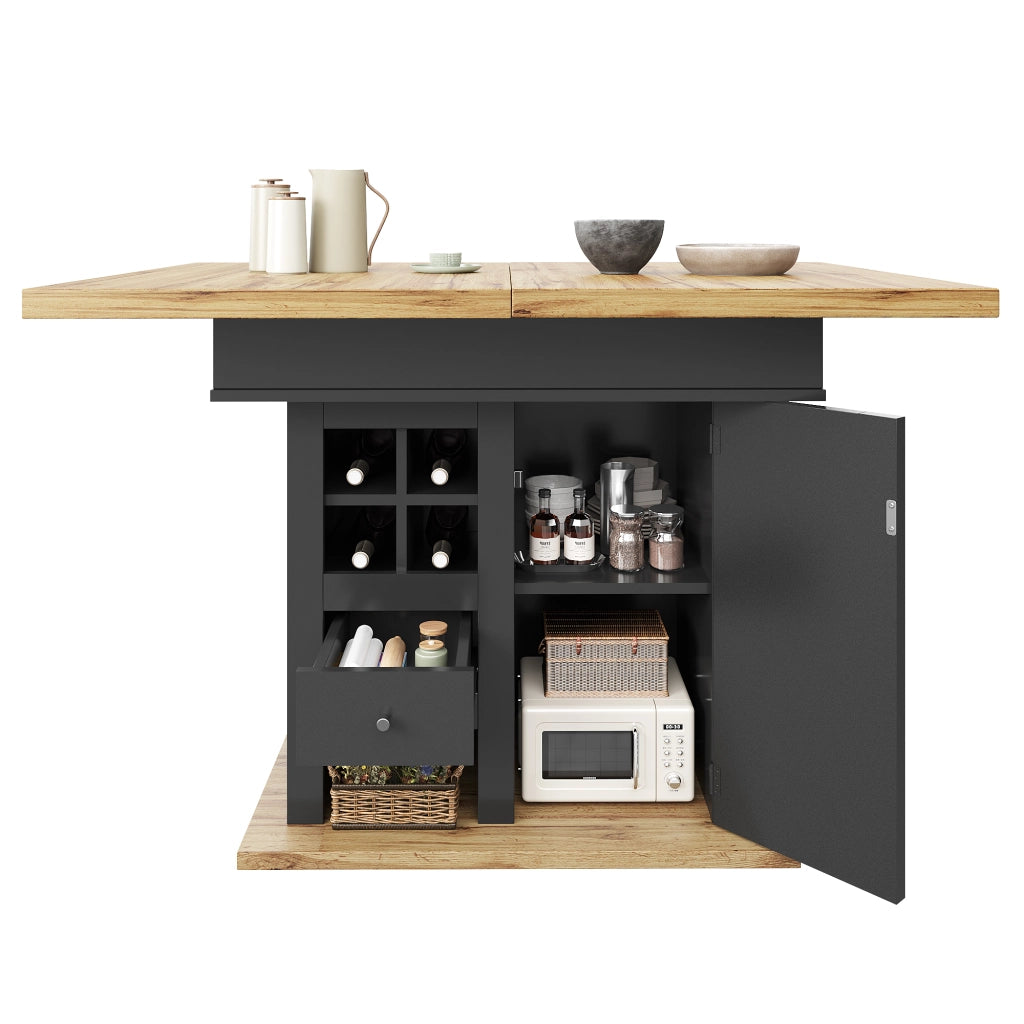 Tavolo da pranzo allungabile con ripiani regolabili e ante magnetiche per cucina in MDF nero 110 × 80 × 75 cm