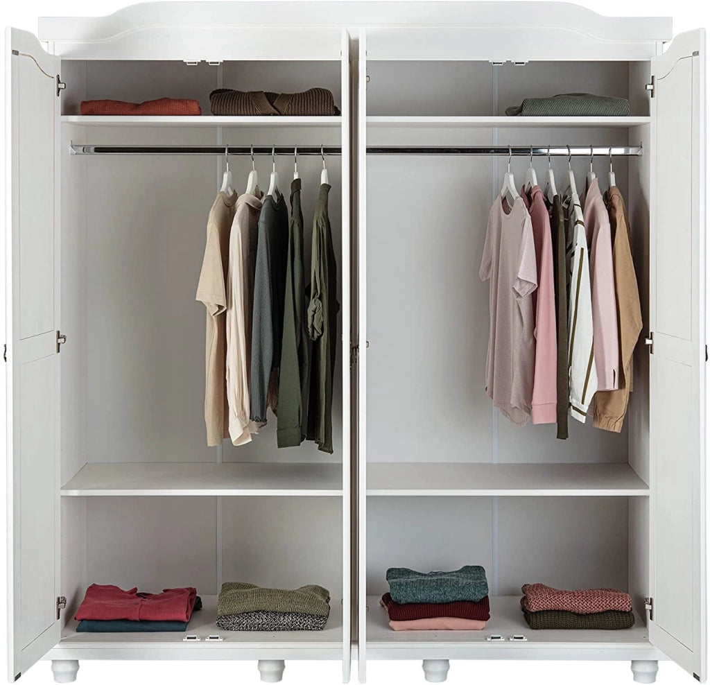 ARMADIO ISNY 4 ANTE CON RIPIANI 182x60x198H PINO MASSELLO VERNICIATO AD ACQUA BIANCO