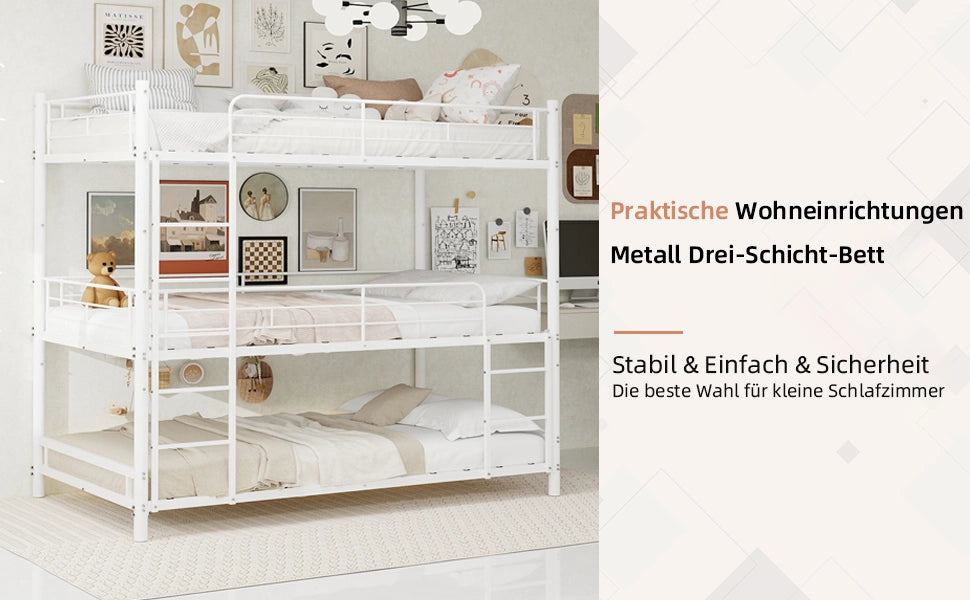 LETTO a castello triplo 90x190 cm in metallo bianco