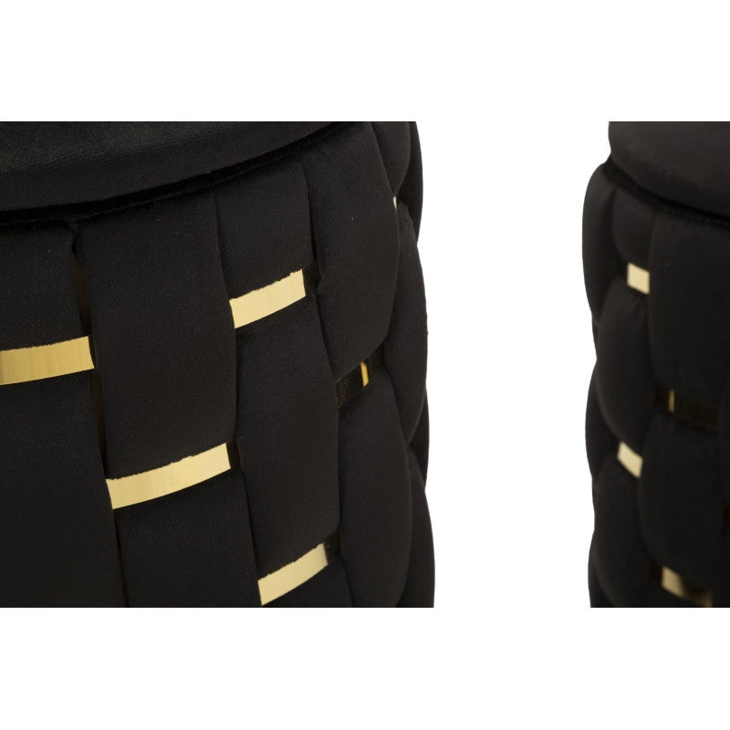 Puff Con Contenitore Shanty Nero Set 2 Pz cm ø 37x42-28x35