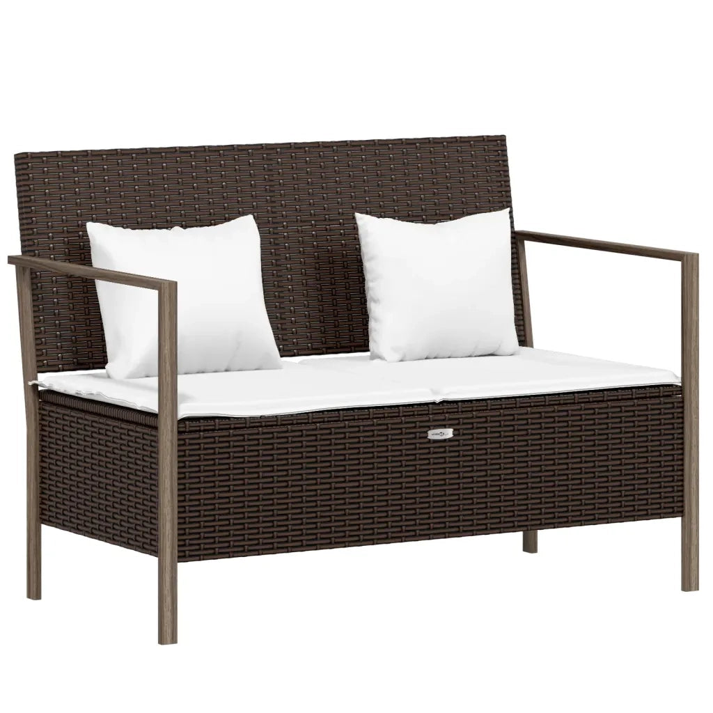 Panca da Giardino a 2 Posti con Cuscini in Polyrattan Marrone 364113