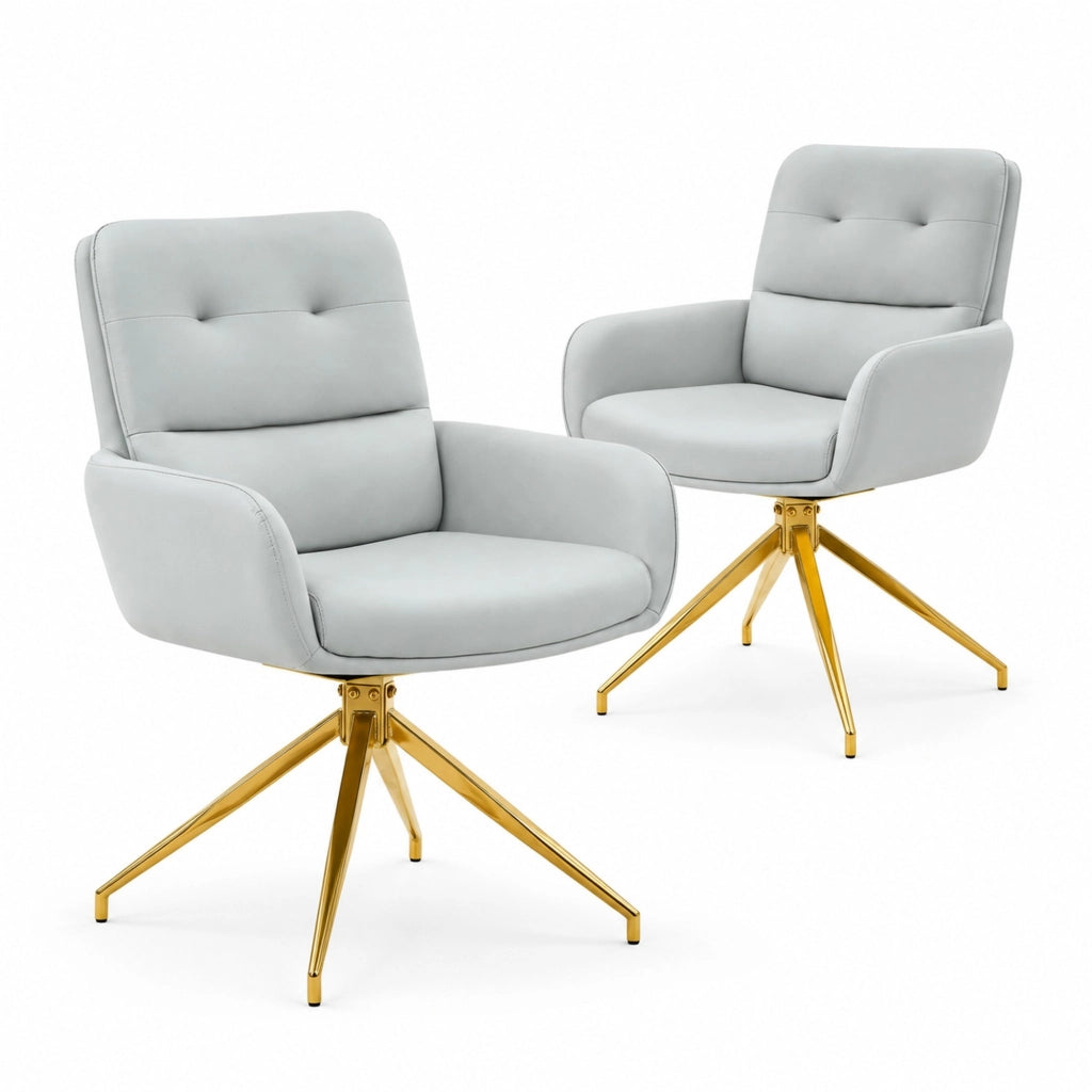 Set di 2 sedie girevoli in PU grigio chiaro e metallo oro