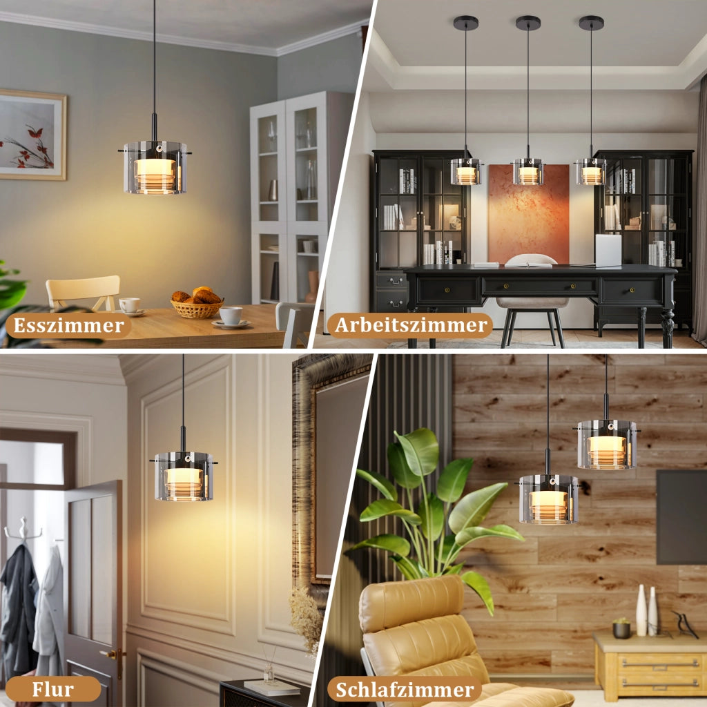 ZMH Lampada a Sospensione Vetro 1 Luce 140 cm LED Altezza Regolabile per Sala da Pranzo Soggiorno Camera da Letto