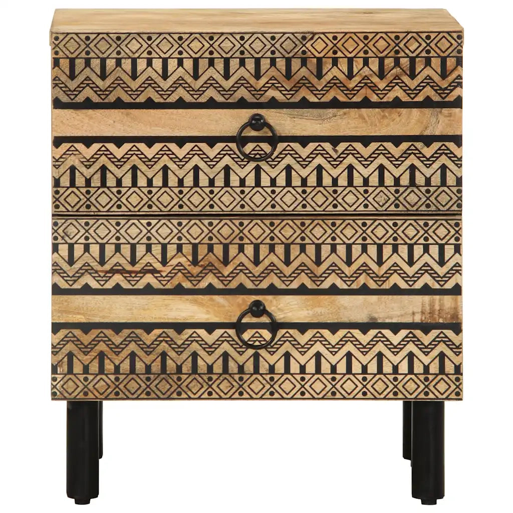 Comodino Nero 40x33,5x46 cm in Legno Massello di Mango Grezzo