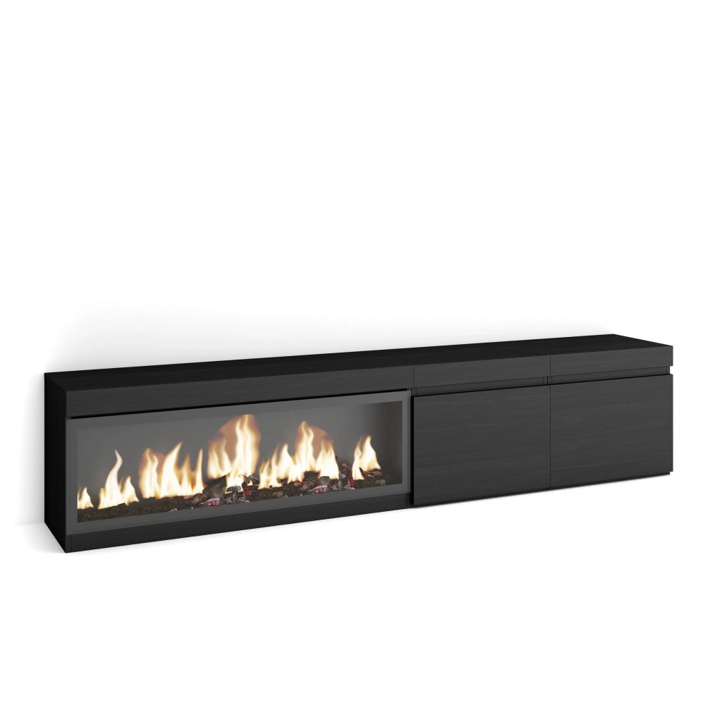 Mobile TV Soggiorno, 208x35x45cm, Per TV fino a 80", Camino elettrico XXL, Nero RF3255
