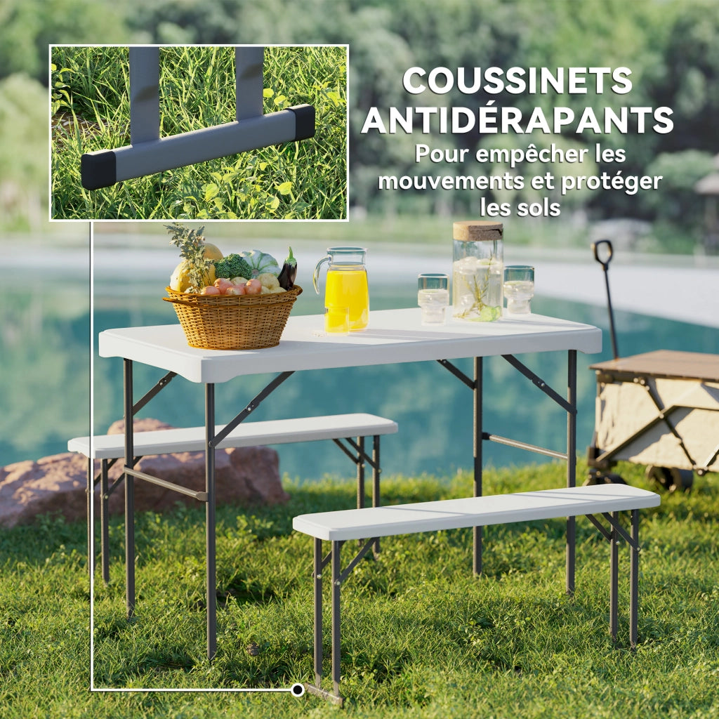 Tavolo da giardino pieghevole con panche ¨C zephmum ¨C grigio chiaro, bianco, 113 cm