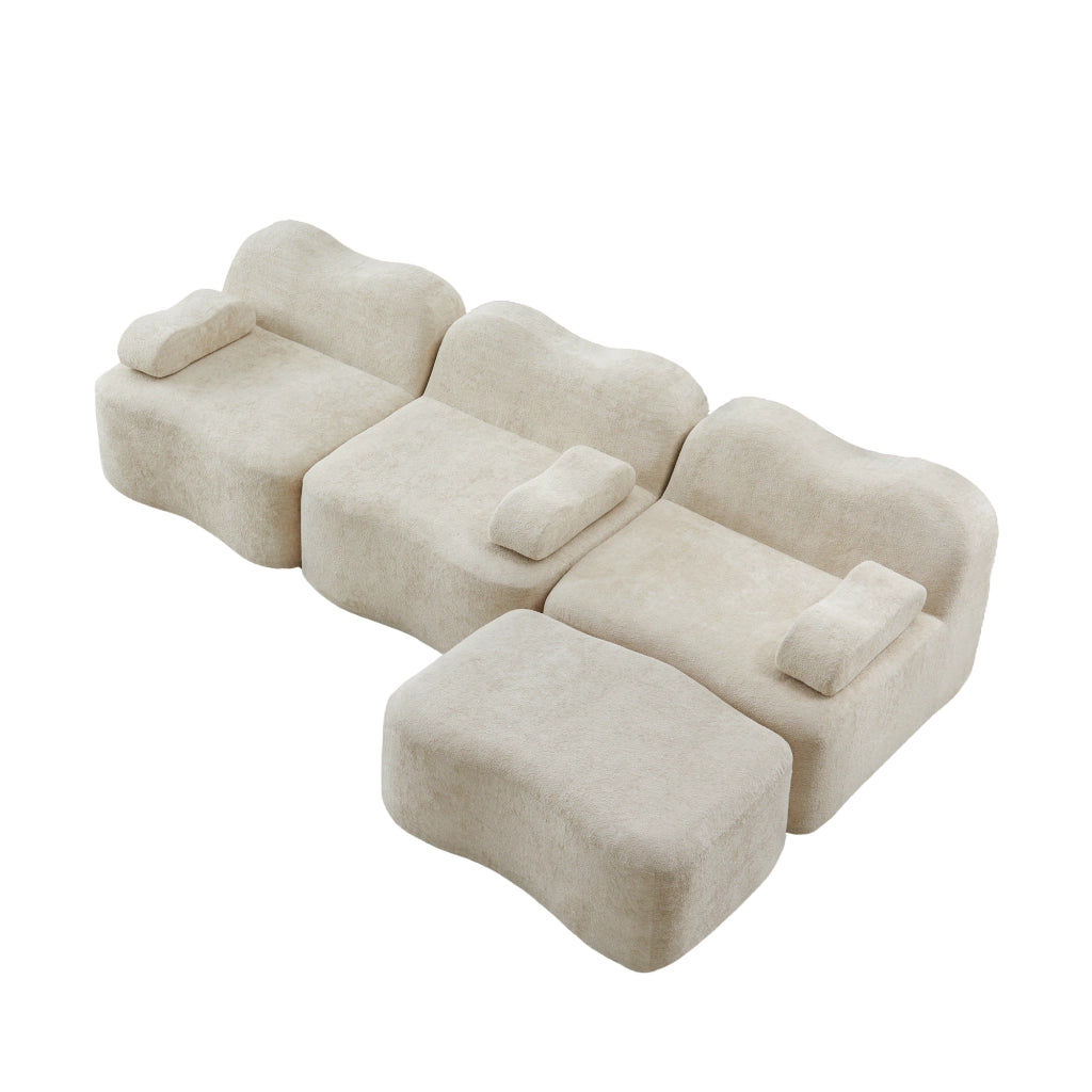 Divano Angolare Modulare 3 Posti con Poggiapiedi ¨C MINIMAL ¨C Beige, Tessuto, Cuscini Braccioli Mobili