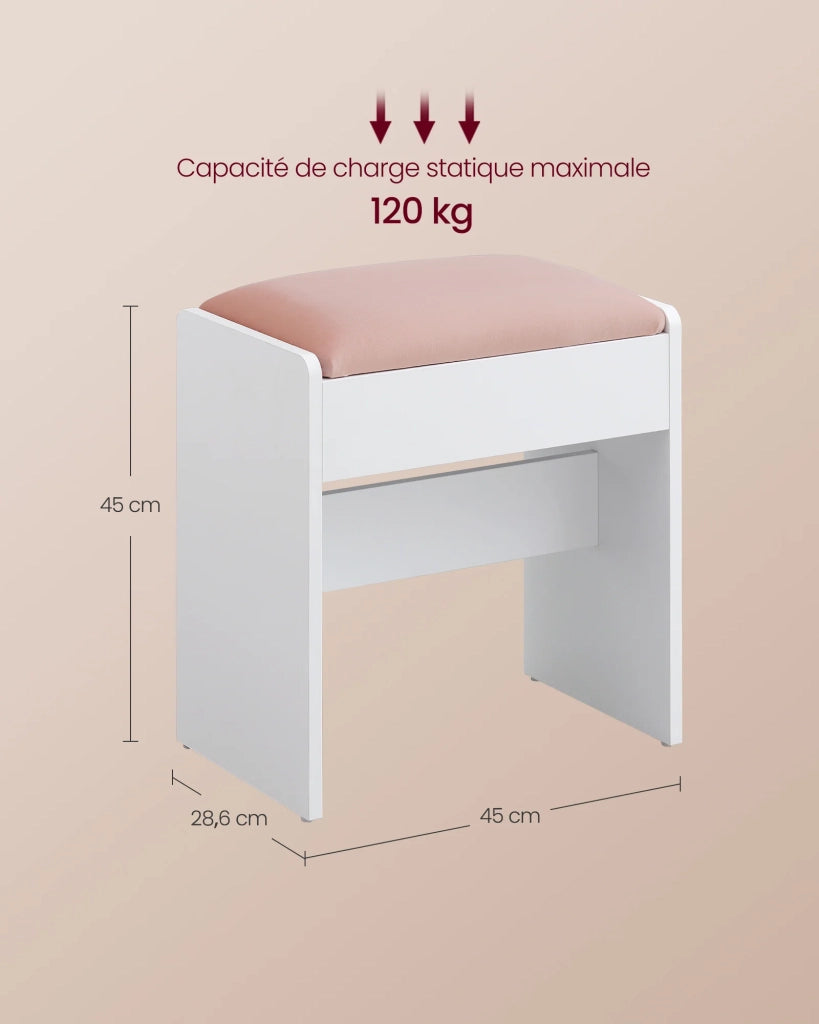 Sgabello da toeletta poltrona da trucco imbottita 28,6 x 45 x 45 cm poggiapiedi in velluto piedini antiscivolo per camera da letto spogliatoio ingresso bianco 12_0007714