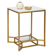 Atiu, Tavolino da Salotto Piano Effetto Marmo, 47x47x60h cm Bianco Marmo