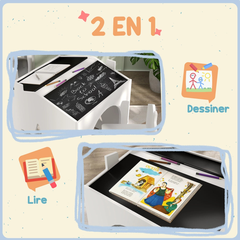 Tavolo da pranzo per bambini con 2 sedie ¨C zephmum ¨C bianco, MDF e pino