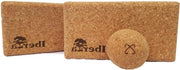 Set di blocchi yoga da 2 + 1 pallina di massaggio per fascia 65 mm di kurk vegan.