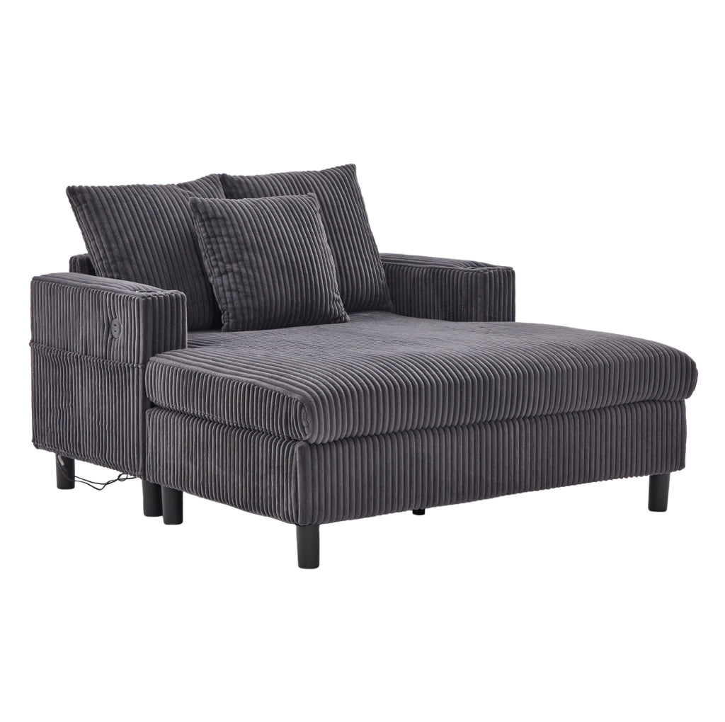 Poltrona relax 142x128x85 cm con luci LED multicolore; portabicchiere in velluto a coste grigio scuro