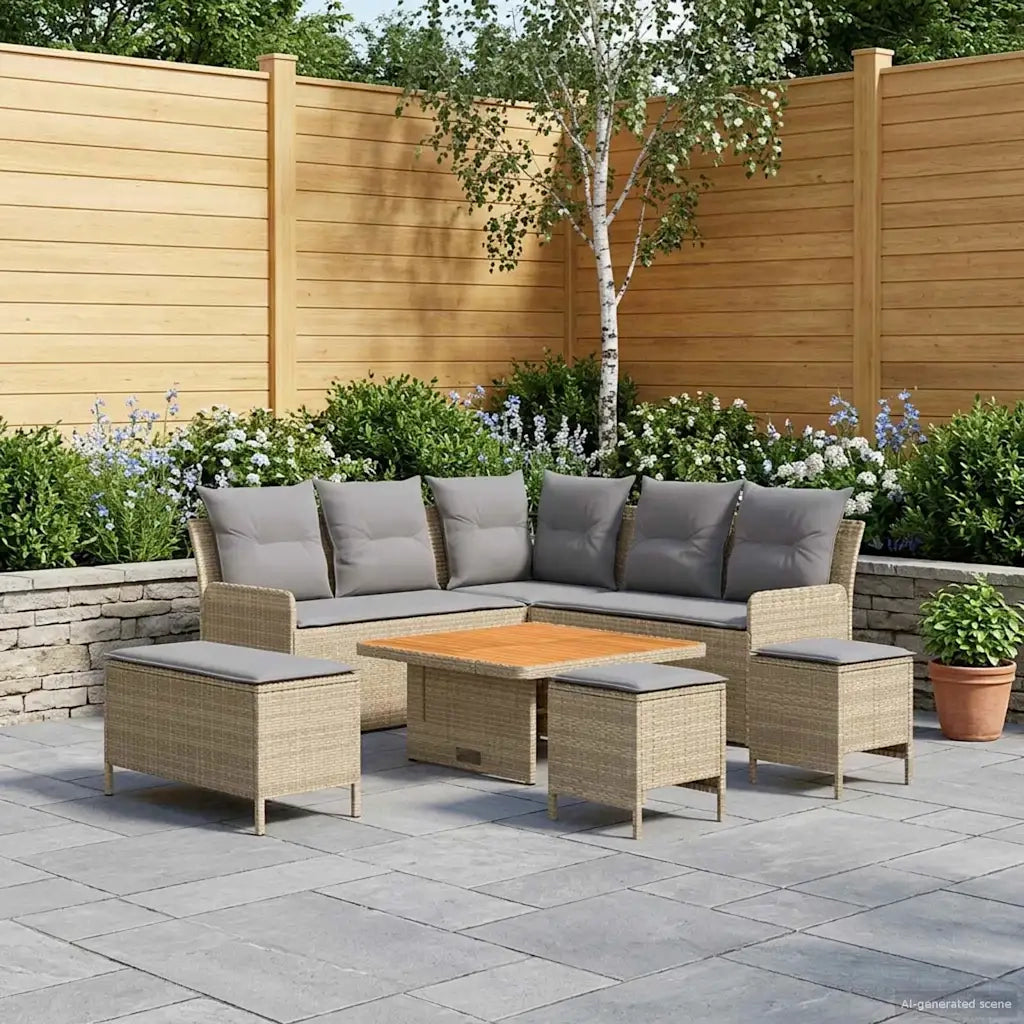 Set di Mobili 7 pcs Beige e Grigio Chiaro Rattan in PE