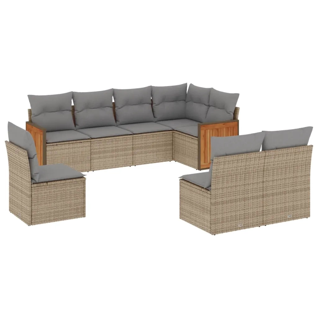 Set Divano da Giardino 8 pz con Cuscini Beige in Polyrattan 3227725