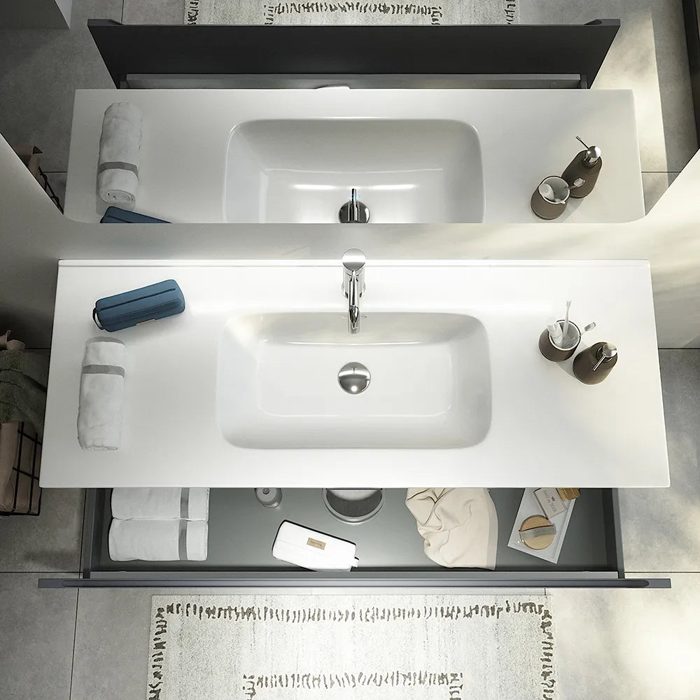 Mobile bagno sospeso 90 cm grigio opaco un cassettone con lavabo | Bako