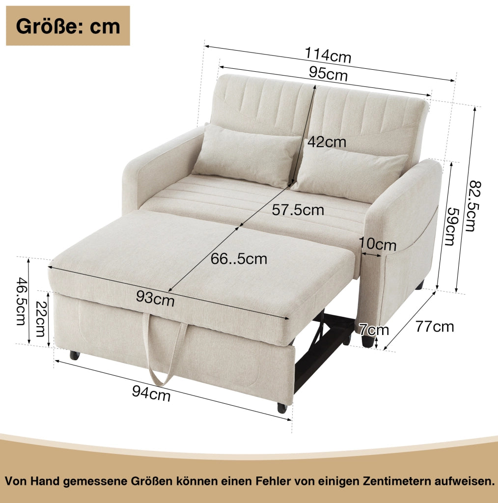 Divano letto 166x95 cm estraibile con schienale regolabile a 3 posizioni in schiuma e tessuto cotone-lino beige