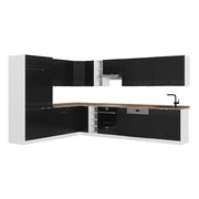 Cucina angolare completa Fame-Line Nero rigato/Bianco 347 x 60 cm, PL Rovere Vicco