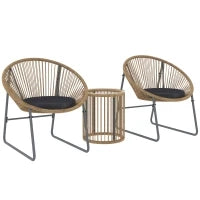 Set da Giardino 3 Pezzi in Rattan e Acciaio con 2 Sedie con Cuscini e Tavolino da Caffè a Cilindro, Multicolore