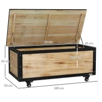 Panca Contenitore da 121L con 4 Rotelle e Maniglie in Legno e Acciaio, 100x50x43cm, Colore Legno