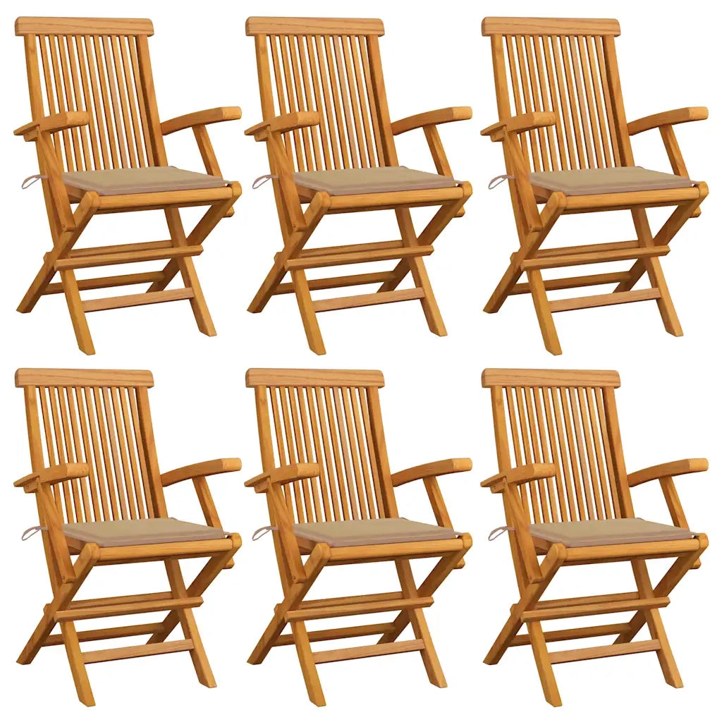 Sedie da Giardino con Cuscini Beige 6 pz in Massello di Teak cod mxl 6182