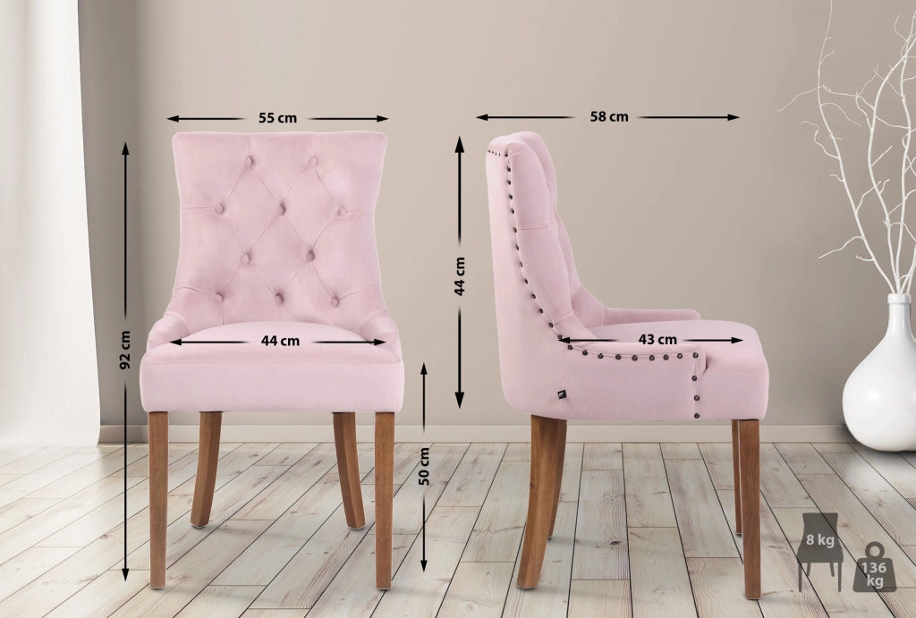 Set 4 poltrone pranzo Aberdeen in velluto rosa,antico chiaro