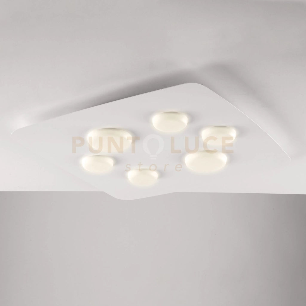 Plafoniera in metallo laccato bianco con diffusori in silicone a led integrato 6 luci