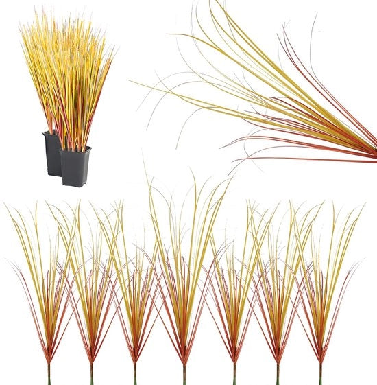 Decorazione estiva artificiale da 12 pezzi, imitazione di vere piante autunnali, UV resistente, per balcone e giardino, misura 52 cm, finto prato d'oro per esterni.
