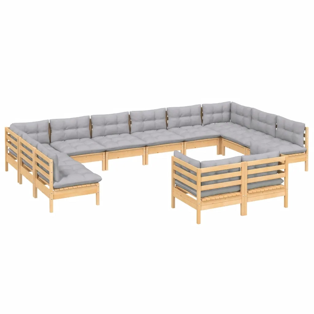 Set Divani da Giardino 12 pz con Cuscini Grigi Massello di Pino 3097270