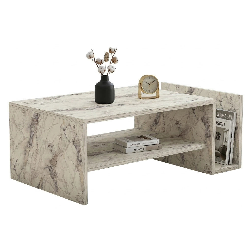 Piuro, Tavolino da Salotto un Vano, 87x50x32h cm Bianco Marmo