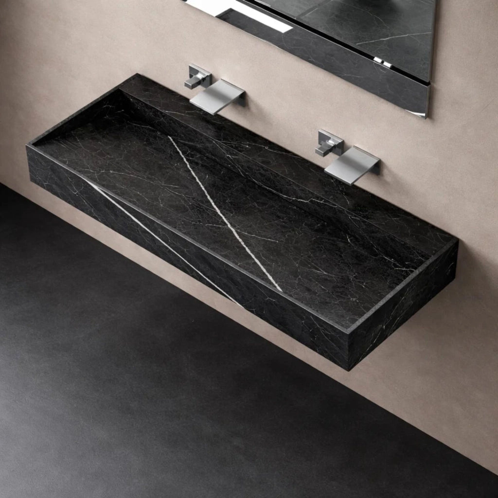 Lavabo consolle sospeso modello freya in artificial stone nero e bianco venato *** finitura- nero, confezione 1