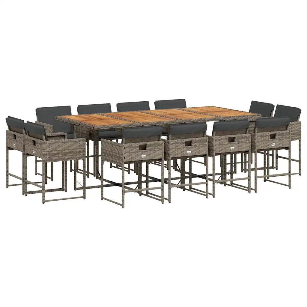 Set da Pranzo da Giardino 13pz con Cuscini Grigio in Polyrattan 3278173
