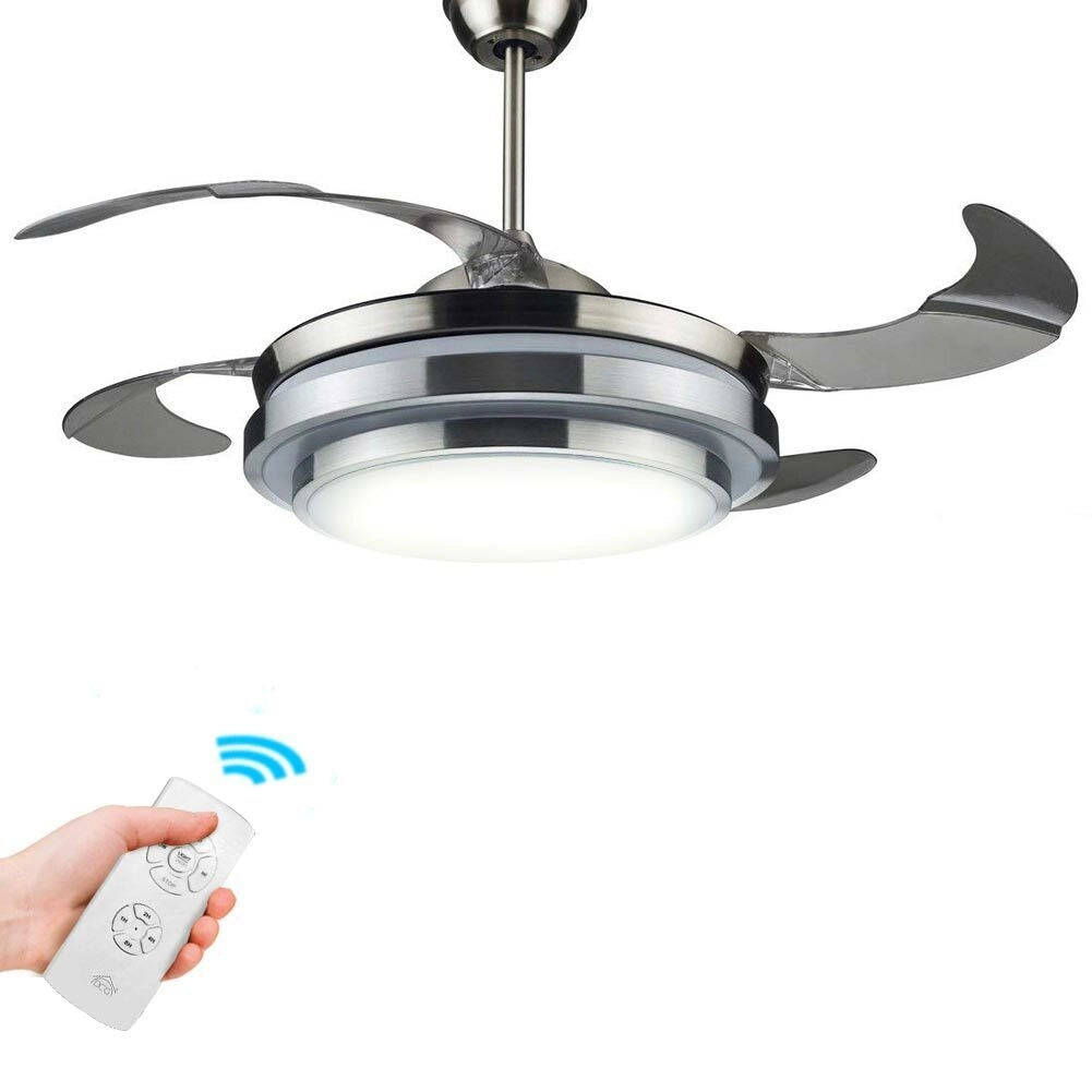 Ventilatore da Soffitto 4 Pale Richiudibili in Metallo con Lampada e Telecomando