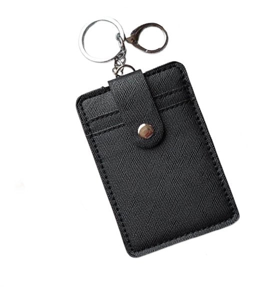 Portafoglio in pelle ecologica, blocca RFID, tienere delle carte, 2 clip per chiavi, 7,3 × 11 cm