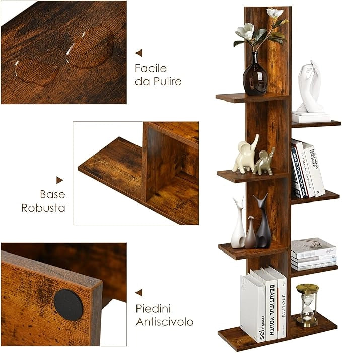 Scaffale in Legno per Libri, 6 Livelli, Libreria da Terra multiuso per Soggirno Ufficio Balcone, Ideale per per Soggirno Ufficio Balcone, 50 x 20 x 141,5 cm (Marrone)