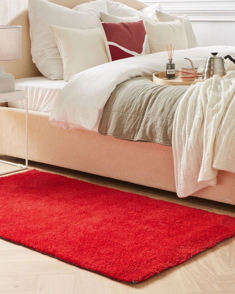 Tappeto shaggy rosso 80 x 150 cm moderno tappeto rettangolare trapuntato a Pelo Lungo