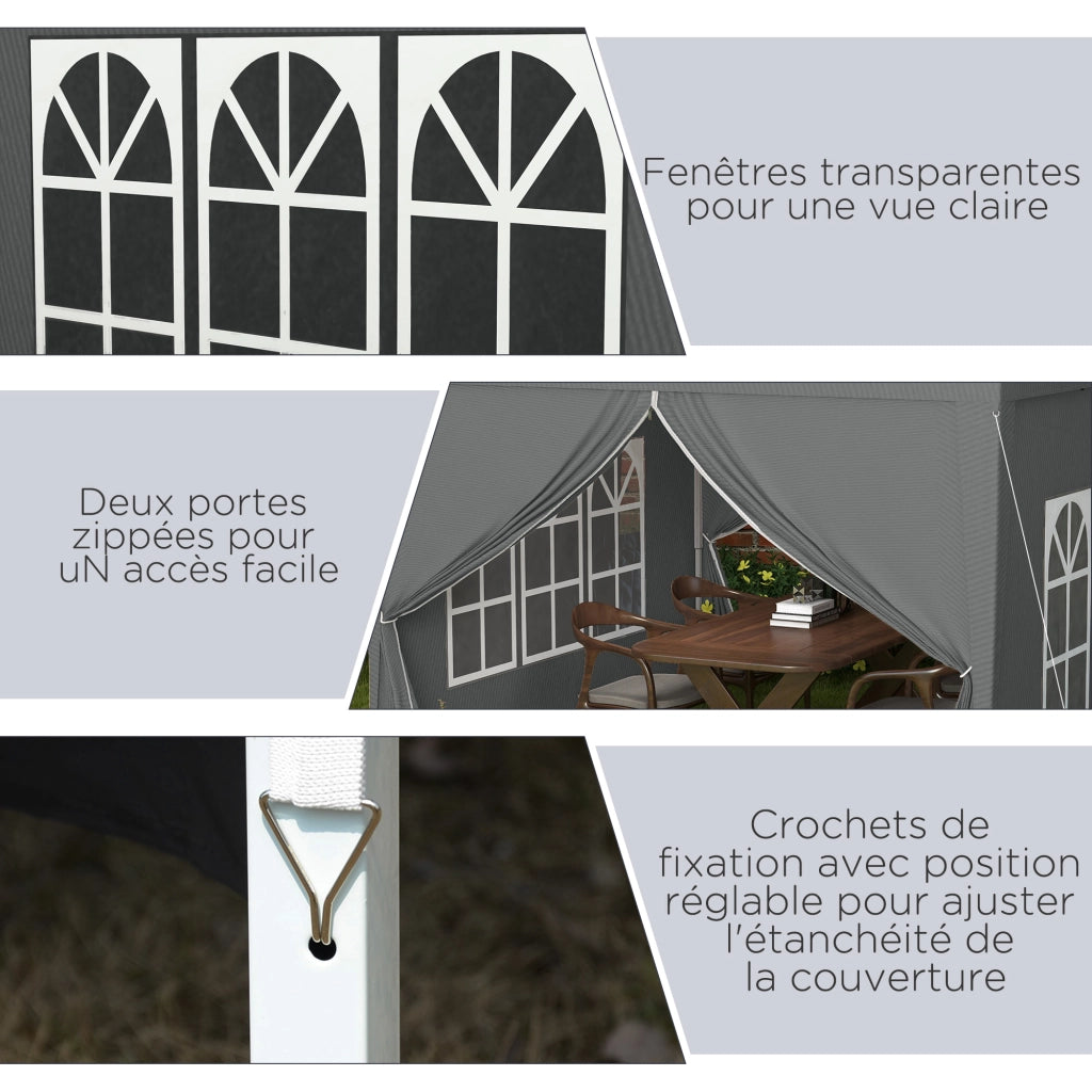 Tenda da giardino pieghevole 3x3 m ¨C zephmum ¨C grigio con 4 pareti e sacco