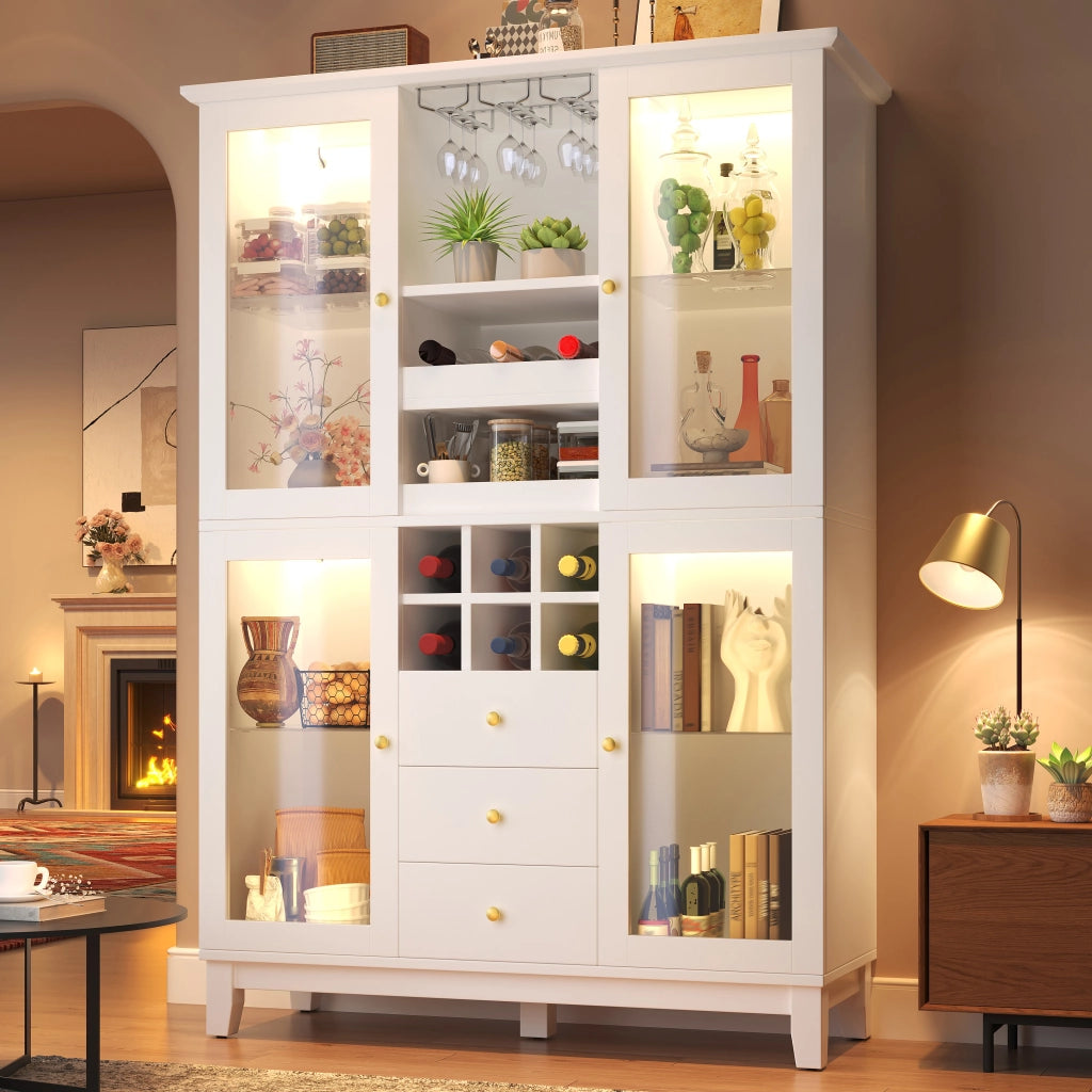 Mobile Cantinetta Vino con LED ¨C Xylo ¨C Nero/Bianco, 3 Cassetti, 180x120x40cm