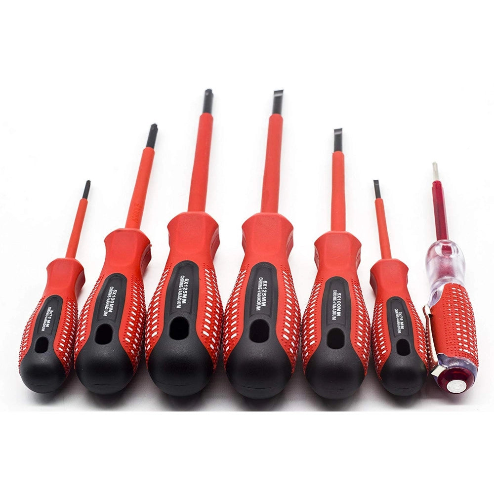 Trade Shop - Set 7 Pezzi Cacciaviti Giraviti Isolati Con Manico In Gomma Grip Con Cercafase -