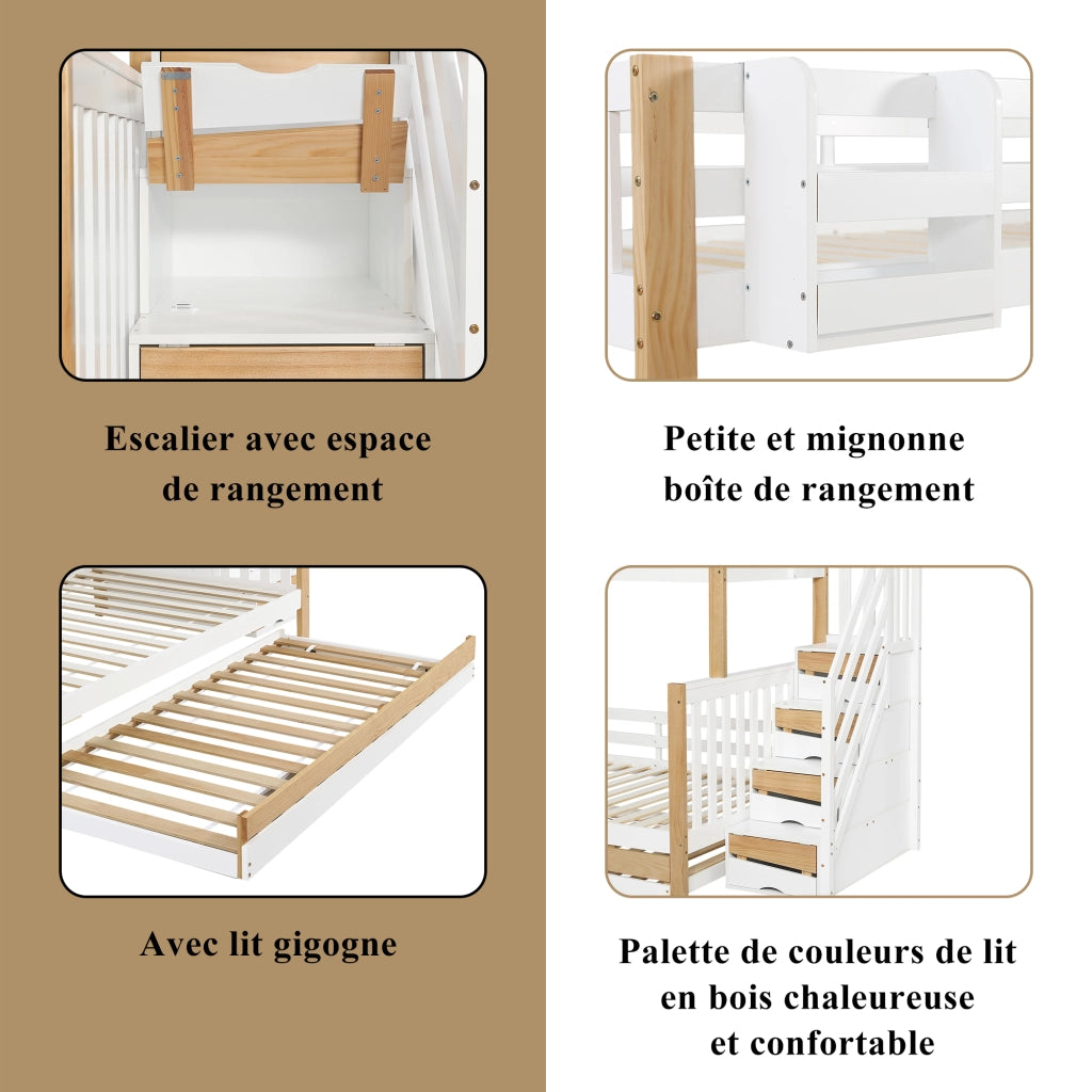 letto a castello legno massiccio e mdf bianco naturale 254 x 216 5 cm