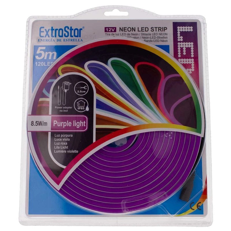 Striscia LED Neon 5M 8.5W/M 12V 120LED Modellabile e Tagliabile IP65 Impermeabile Purple Angolazione Luce 120