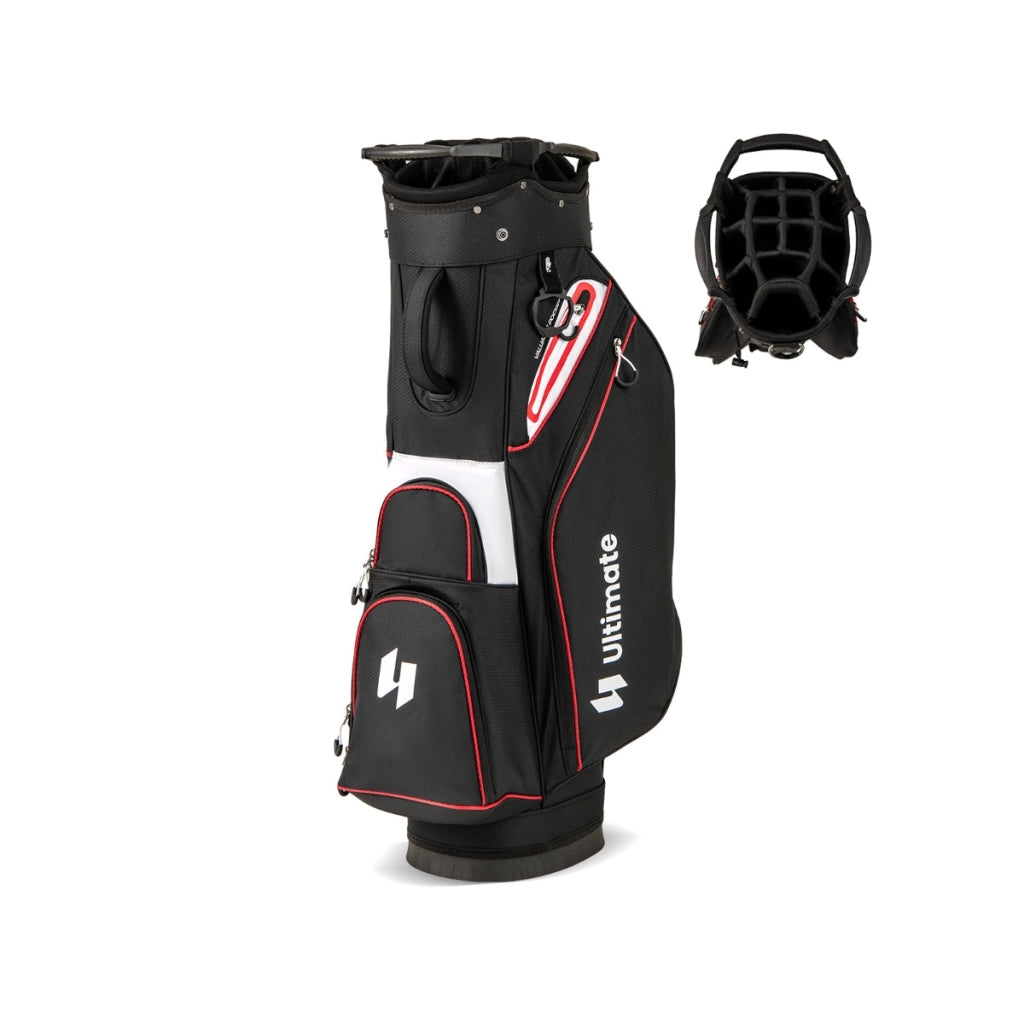 Organizzatore portatile per mazze da golf con tasca frigo per uomo e donna, Borsa da golf per carrello con 14 scomparti Nero-Golf